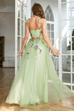 Green A Line Spaghetti Straps Tulle Ball Dress With 3D Flowers