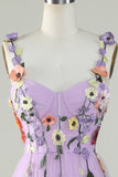 A Line Purple Spaghetti Straps Ball Dress With 3D Flowers