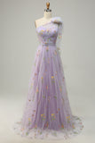 Purple A-Line Long Ball Dress With Embroidery
