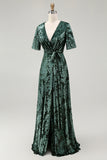 Dark Green Burnout Velvet Mother of Bride Dress