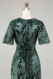 Dark Green Burnout Velvet Mother of Bride Dress