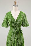 Dark Green Burnout Velvet Mother of Bride Dress