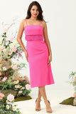 Spaghetti Straps Hot Pink Formal Party Dress with Fringes