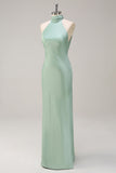 Sheath Halter Open Back Lemon Green Plus Size Wedding Guest Dress