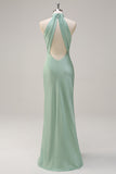 Sheath Halter Open Back Lemon Green Plus Size Wedding Guest Dress