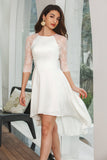 Simple White Lace Sleeves High Low Graduation Dress