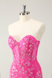 Sparkly Fuchsia Sweetheart Corset Homecoming Dress with Appliques