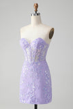 Lilac Corset Sequins Sweetheart Short Embroidery Homecoming Dress with Lace-up Back