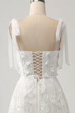 Ivory A-Line Spaghetti Straps Wedding Dress with Appliques