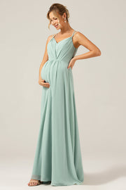 A-Line Spaghetti Straps Backless Maternity Matcha Bridesmaid Dress