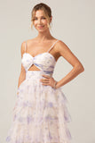 Lavender Flower Princess Spaghetti Straps Tiered Ball Dress