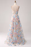 A-Line Apricot Flower Off the Shoulder Long Corset Prom Dress