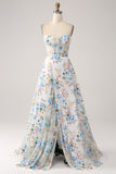 Ivory Flower A-Line Strapless Long Corset Ball Dress