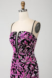 Sparkly Mermaid Fuchsia Black Sequin Ball Dress With Side Slit