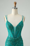 Sparkly Dark Green Bodycon Corset Short Homecoming Dress with Sequins