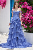 Princess A Line Off The Shoulder Black Long Tulle Tiered Ball Dress
