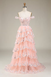 Princess A Line Off the Shoulder Blush Long Ball Dress with Appliques