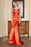 Orange Spaghetti Straps Mermaid Ball Dress