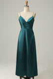 Dark Green A Line Spaghetti Straps Plus Size Bridesmaid Dress with Backless