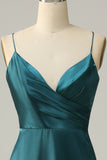 Dark Green A Line Spaghetti Straps Plus Size Bridesmaid Dress with Backless