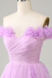 Cute A Line Off the Shoulder Lilac Short Cocktail Dress with Flowers