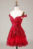 Sparkly Pink A-Line Corset Tiered Lace Short Ball Dress