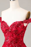 Sparkly Red A-Line Corset Tiered Lace Short Ball Dress