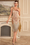 Sparkly Apricot Gatsby 1920s Dress with Sequins and Fringes