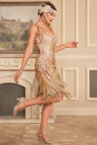 Sparkly Apricot Gatsby 1920s Dress with Sequins and Fringes