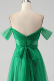 Dark Green A Line Off The Shoulder Corset Long Ball Dress