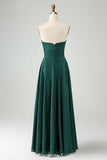 Dark Green A Line Sweetheart Pleated Keyhole Long Bridesmaid Dress