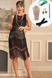 Sparkly Ombre Fringed Tiered 1920s Dress with Accessories Set