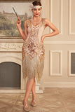 Apricot Sequins Fringe 1920s Flapper Dress with 20s Accessories Set