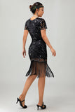 Black Bodycon Sequin Fringed 1920s Dress With 5-Piece Accessories Set