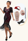 Burgundy Tight Fringed 1920s Dress With Sequins