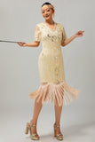 Champagne Appliques Fringe 1920s Dress with 5-Piece Accessories Set