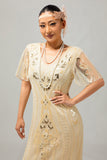 Champagne Appliques Fringe 1920s Dress with 5-Piece Accessories Set