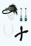Dark Green Sequin Fringe 1920s Dress with 4-Piece Accessories Set