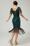 Dark Green Sequin Fringed Bodycon 1920s Dress with 5-Piece Accessories Set
