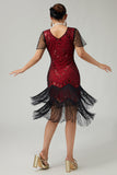 Black Red Fringed Bodycon Beaded 1920s Dress With 5-Piece Accessories Set