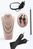 Black V-Neck Beaded Sequins Bodycon Fringed Midi 1920s Dress With 4-Piece Accessories Set