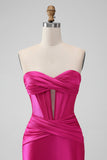 Fuchsia Bodycon Sweetheart Satin Corset Short Homecoming Dress