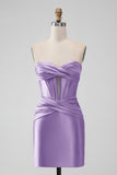 Stylish Fuchsia Bodycon Sweetheart Satin Corset Short Homecoming Dress