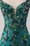 Sparkly Dark Green Beaded Sequins Bodycon Homecoming Dress with Lace-up Back