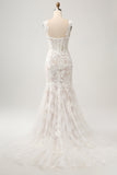 White Mermaid Off the Shoulder Sweep Train Wedding Dress with Applique Lace