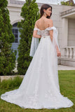 Princess White A-Line Lace Up Tulle Corset Bridal Dress with Appliques Lace