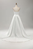 Elegant A Line Strapless Pleated Sweep Train White Wedding Dress With Slit