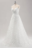 White A Line Sweetheart Applique Lace Wedding Dress with Detachable Sleeves