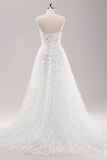 White A Line Sweetheart Applique Lace Wedding Dress with Detachable Sleeves