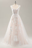 White A Line Off the Shoulder Tulle Wedding Dress with Applique Lace